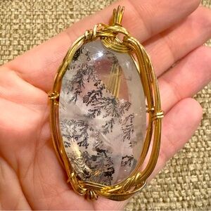 Gold Wire Wrapped Dendritic Quartz Pendant